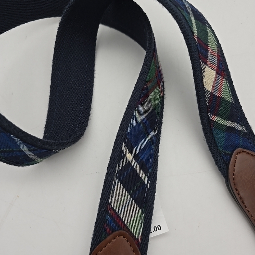 CEG Men Blue Green Striped Belt Size 38 Leather & Canvas NEW - Picture 9 of 11